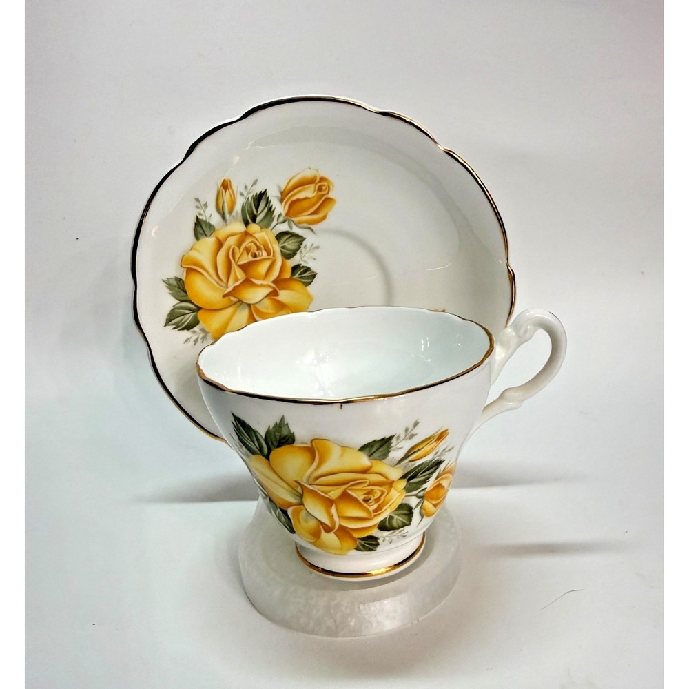 Consort Fine Bone China Teacup & Saucer  Yellow Roses Vintage England